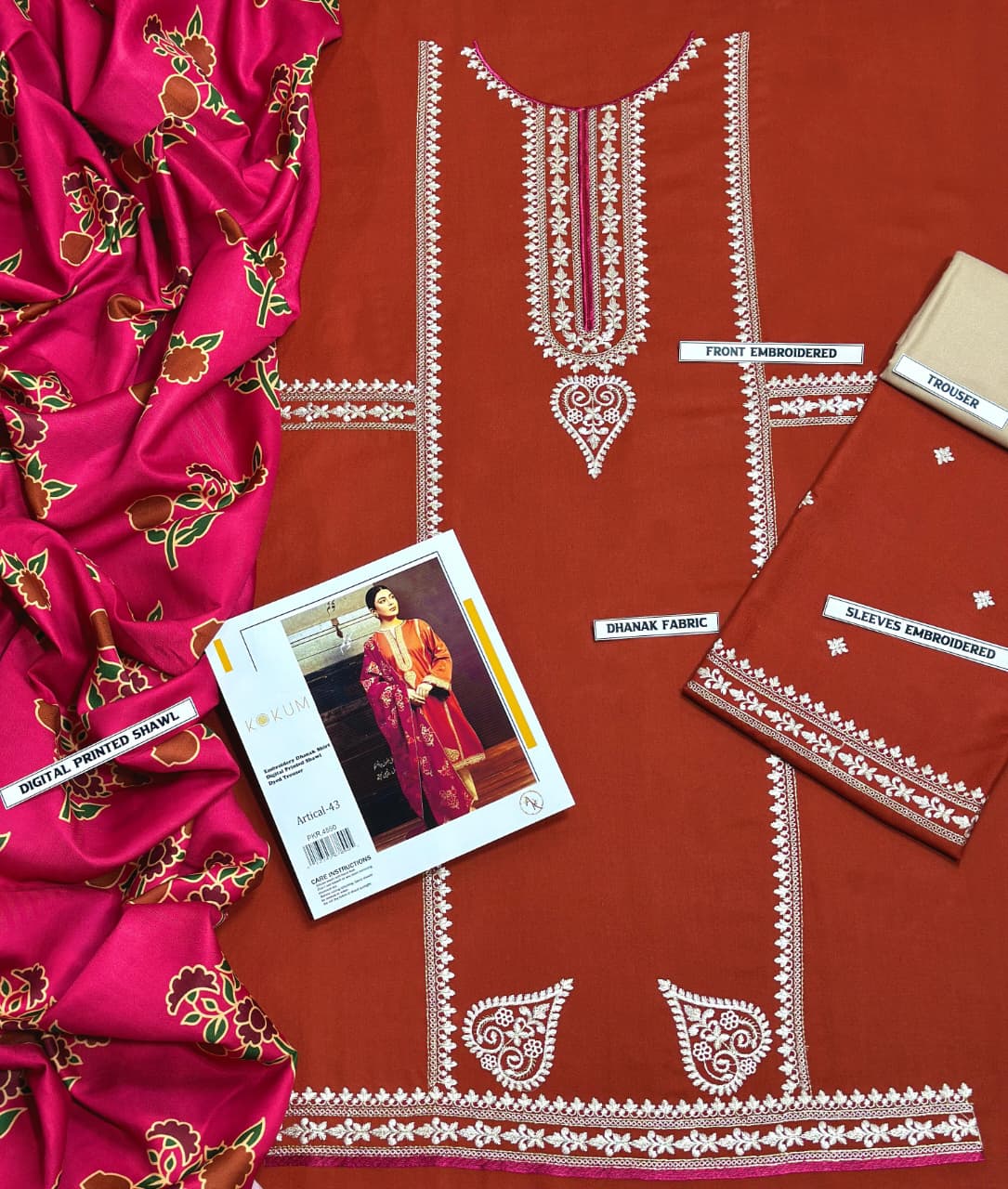 DHANAK 3PC EMBROIDERED 013