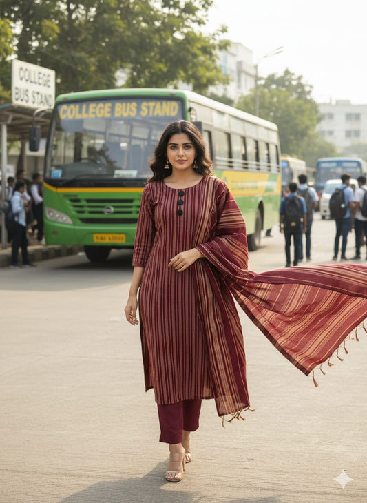 LAWN 3PC MULTANI KHADDI [MEHRRON]