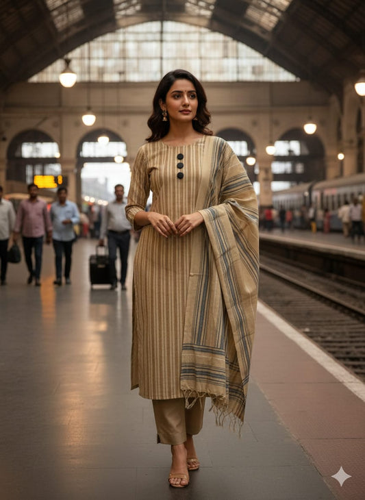 LAWN 3PC MULTANI KHADDI [CREAM]