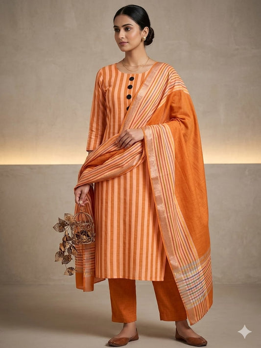 LAWN 3PC MULTANI KHADDI [ORANGE]