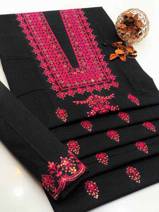 2PC EMBRIODARY LAWN COTTON BLACK PINK