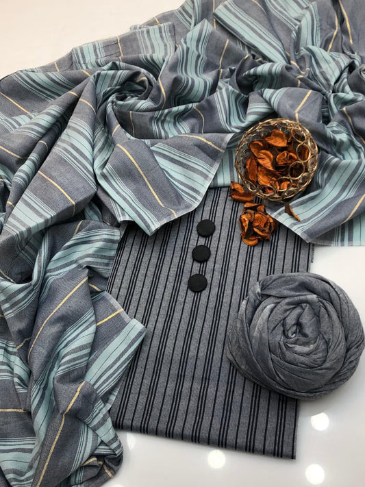 LAWN 3PC MULTANI KHADDI [SKY BLUE]