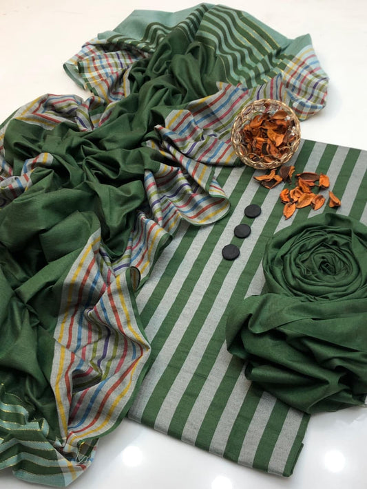 LAWN 3PC MULTANI KHADDI [GREEN LINNING]